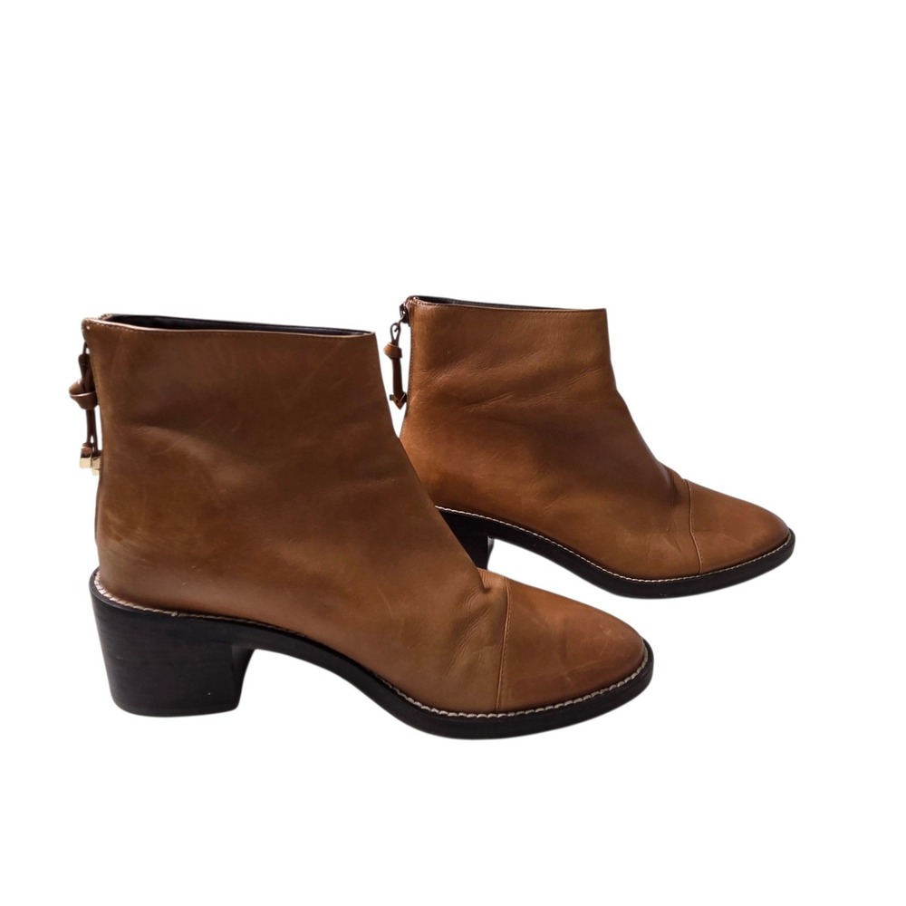 Cole Haan Womens Tan Leather Waterproof Block Heel Ankle Boot 7B W12113 Classic